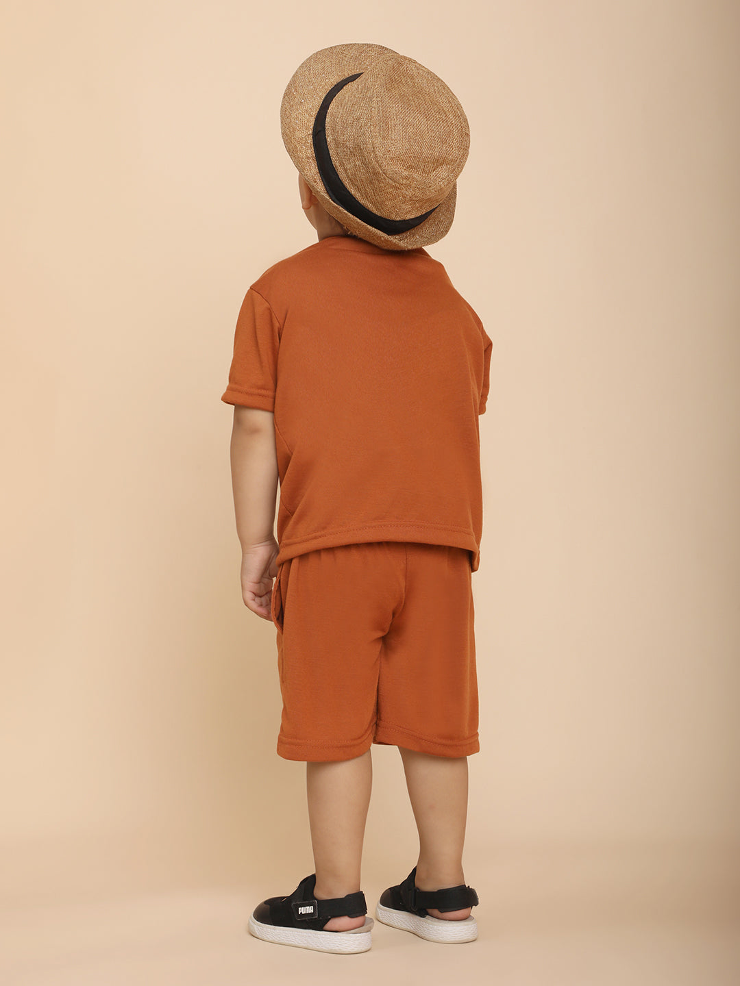 Cutiekins Boys Graphic Print T-shirt with Shorts -Rust & Off white