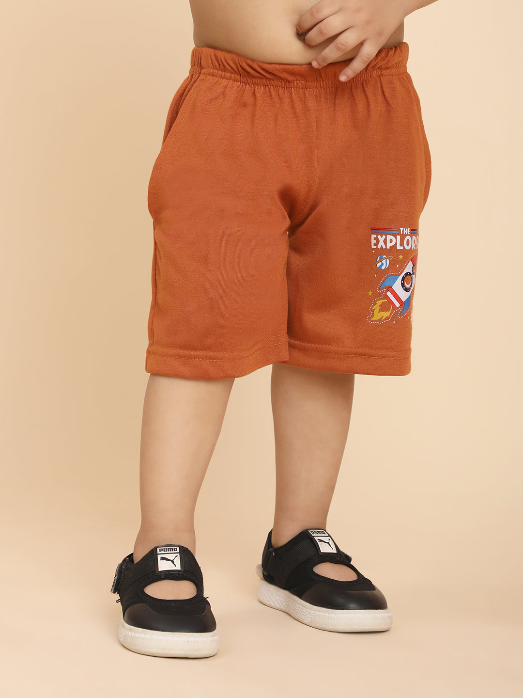 Cutiekins Boys Graphic Print T-shirt with Shorts -Rust & Off white