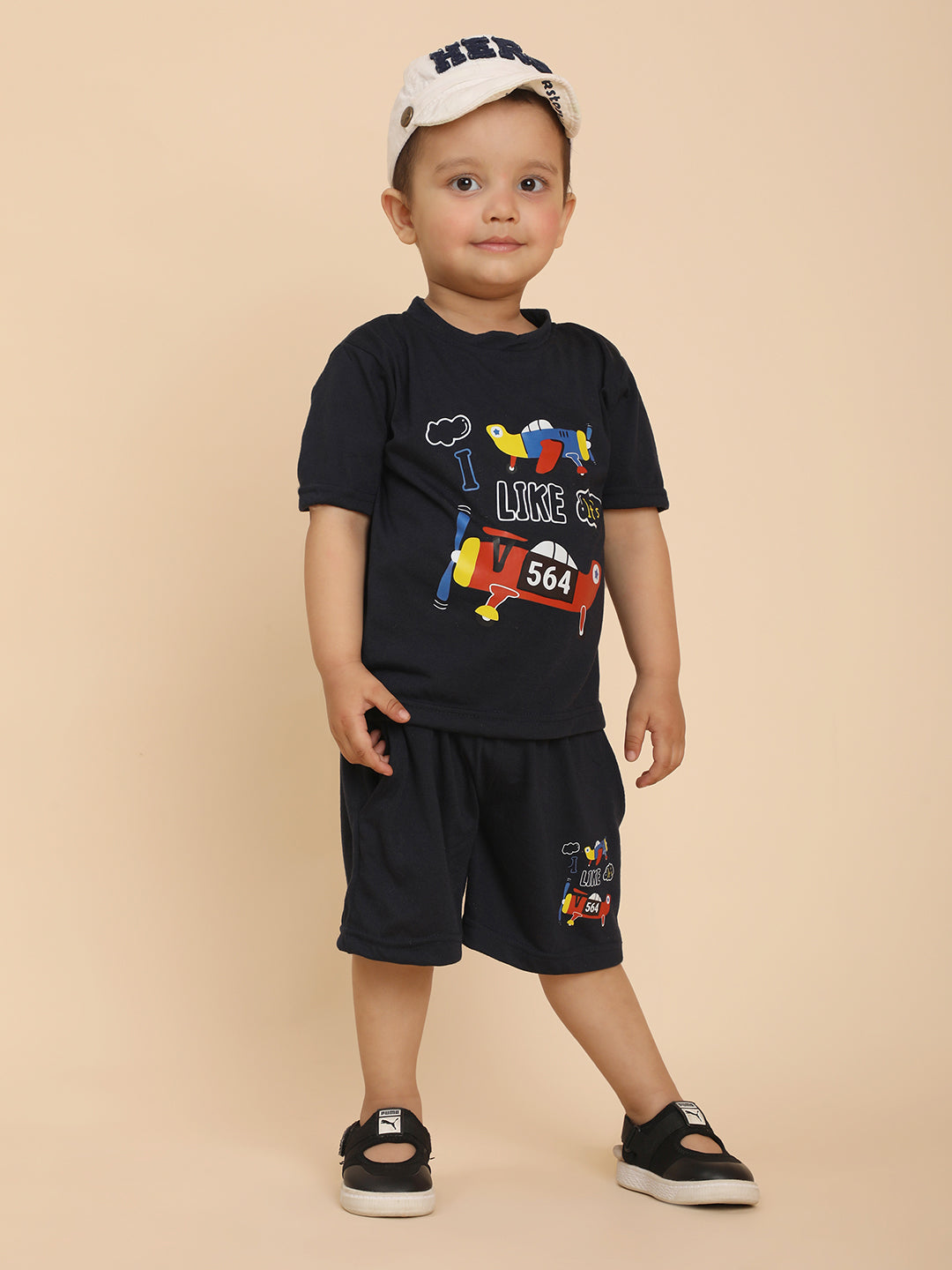 Cutiekins Boys Graphic Print T-shirt with Shorts -Navy Blue & Rust
