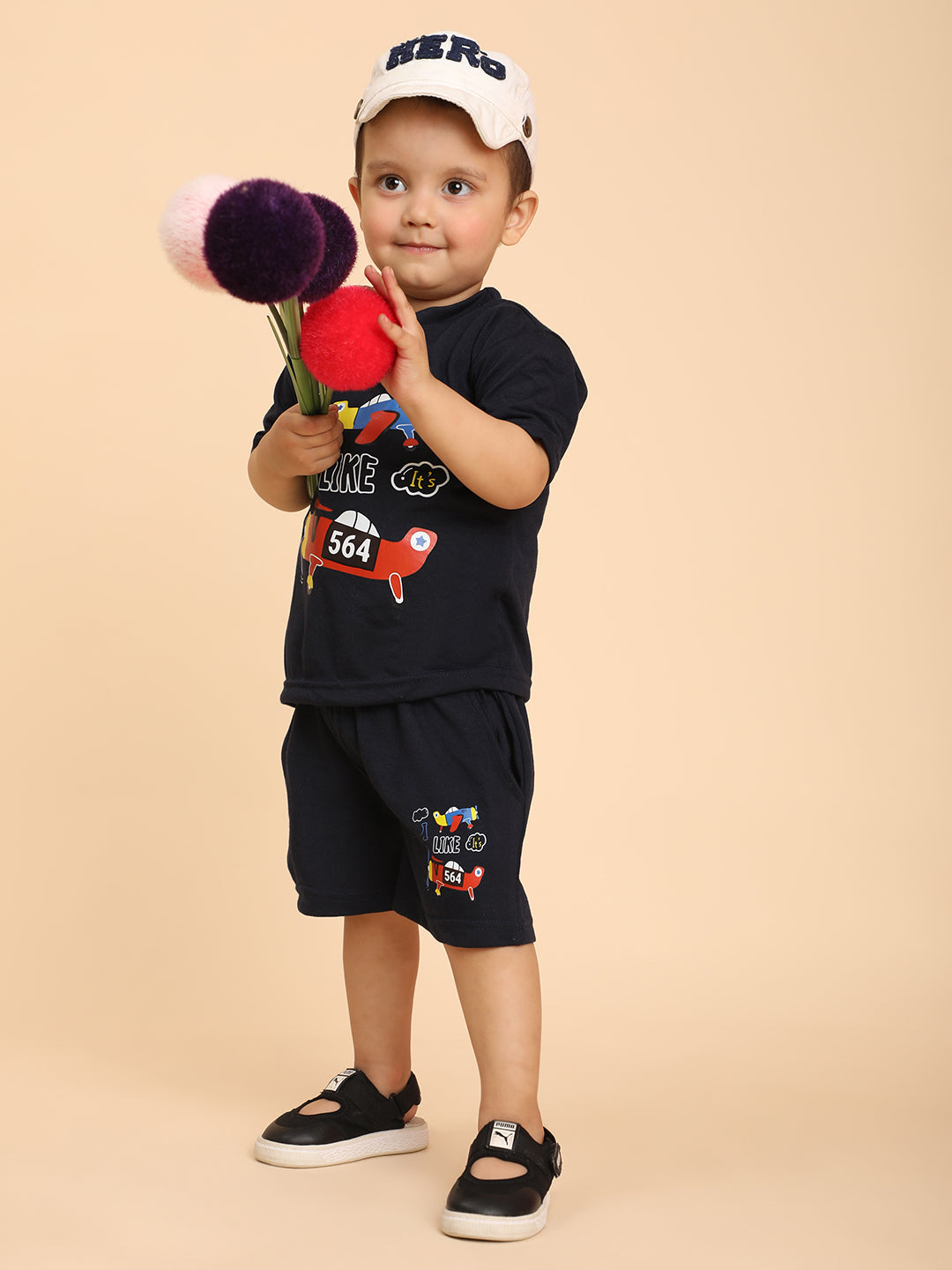 Cutiekins Boys Graphic Print T-shirt with Shorts -Navy Blue & Rust
