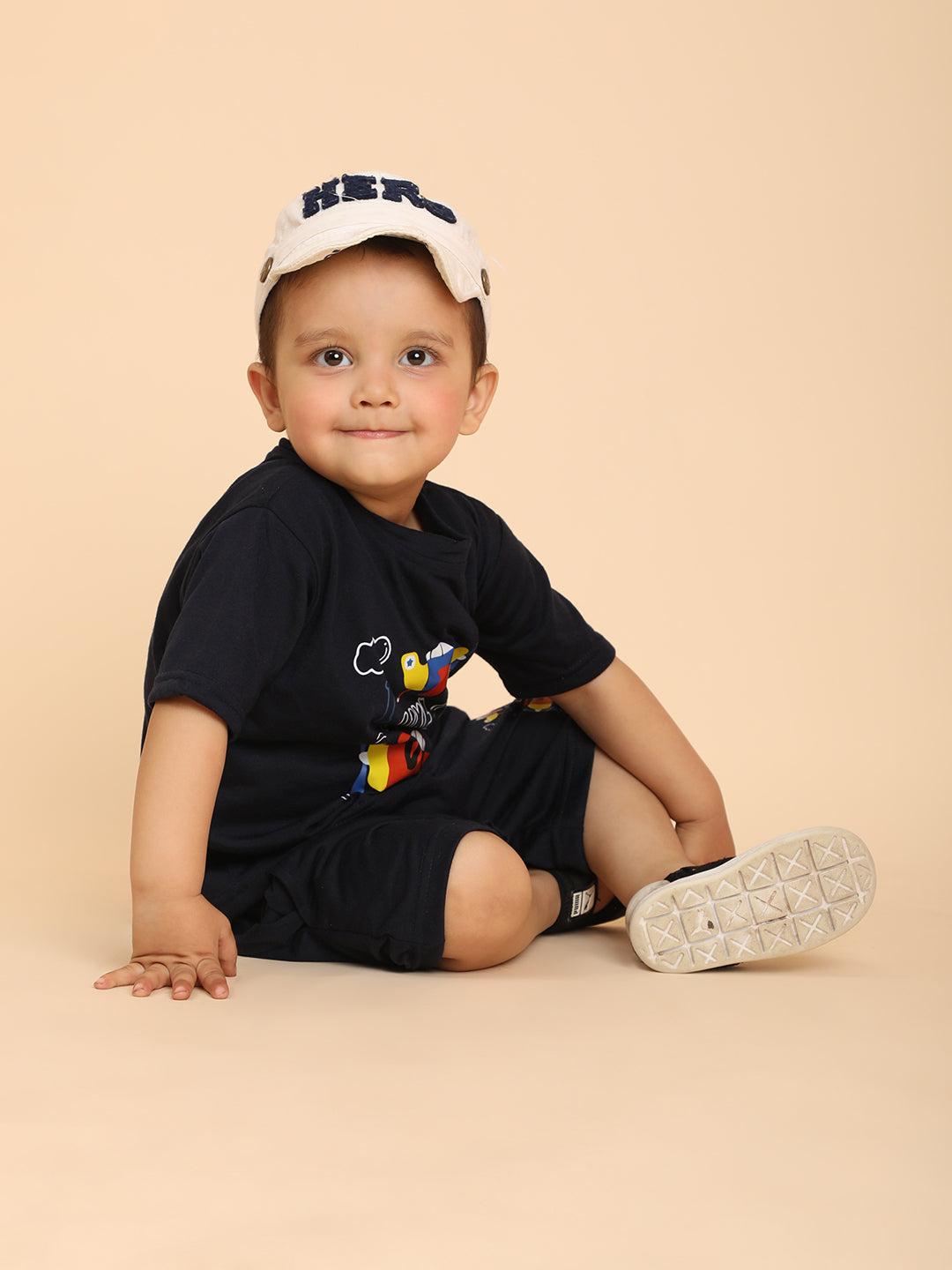 Cutiekins Boys Graphic Print T-shirt with Shorts -Navy Blue & Rust