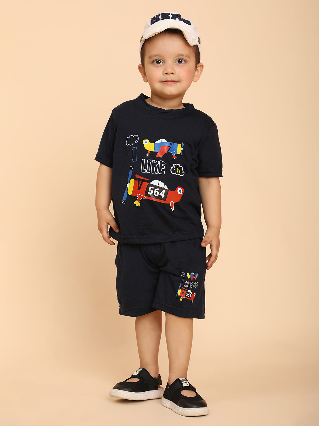Cutiekins Boys Graphic Print T-shirt with Shorts -Navy Blue & Rust