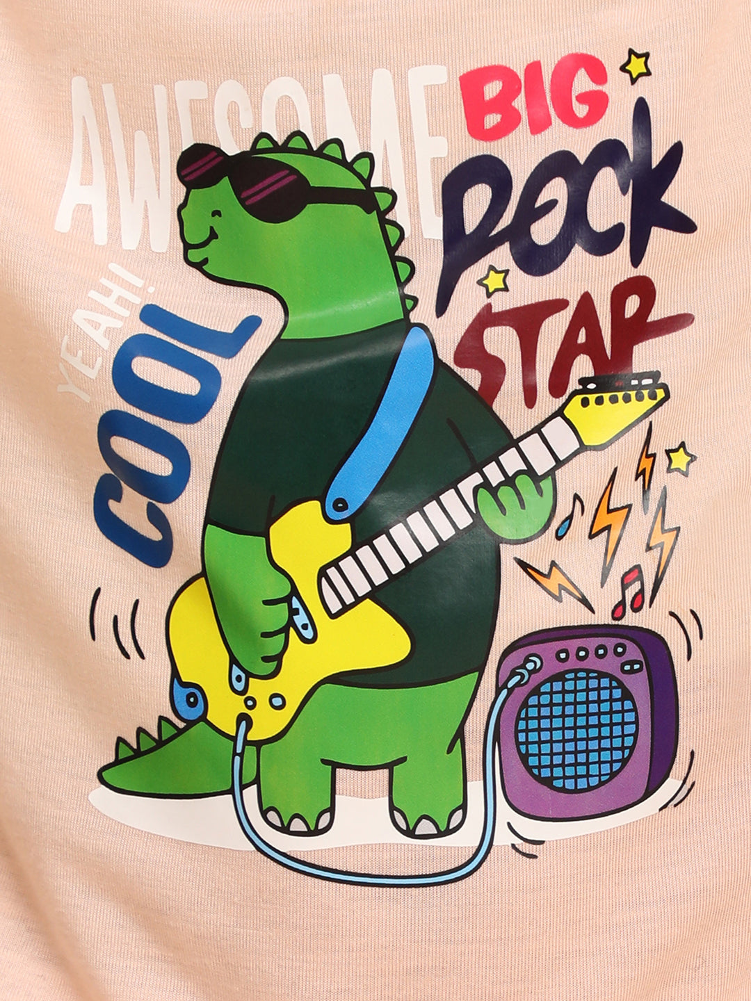 Cutiekins Boys Dino Graphic Print T-shirt with Shorts -Peach & Green