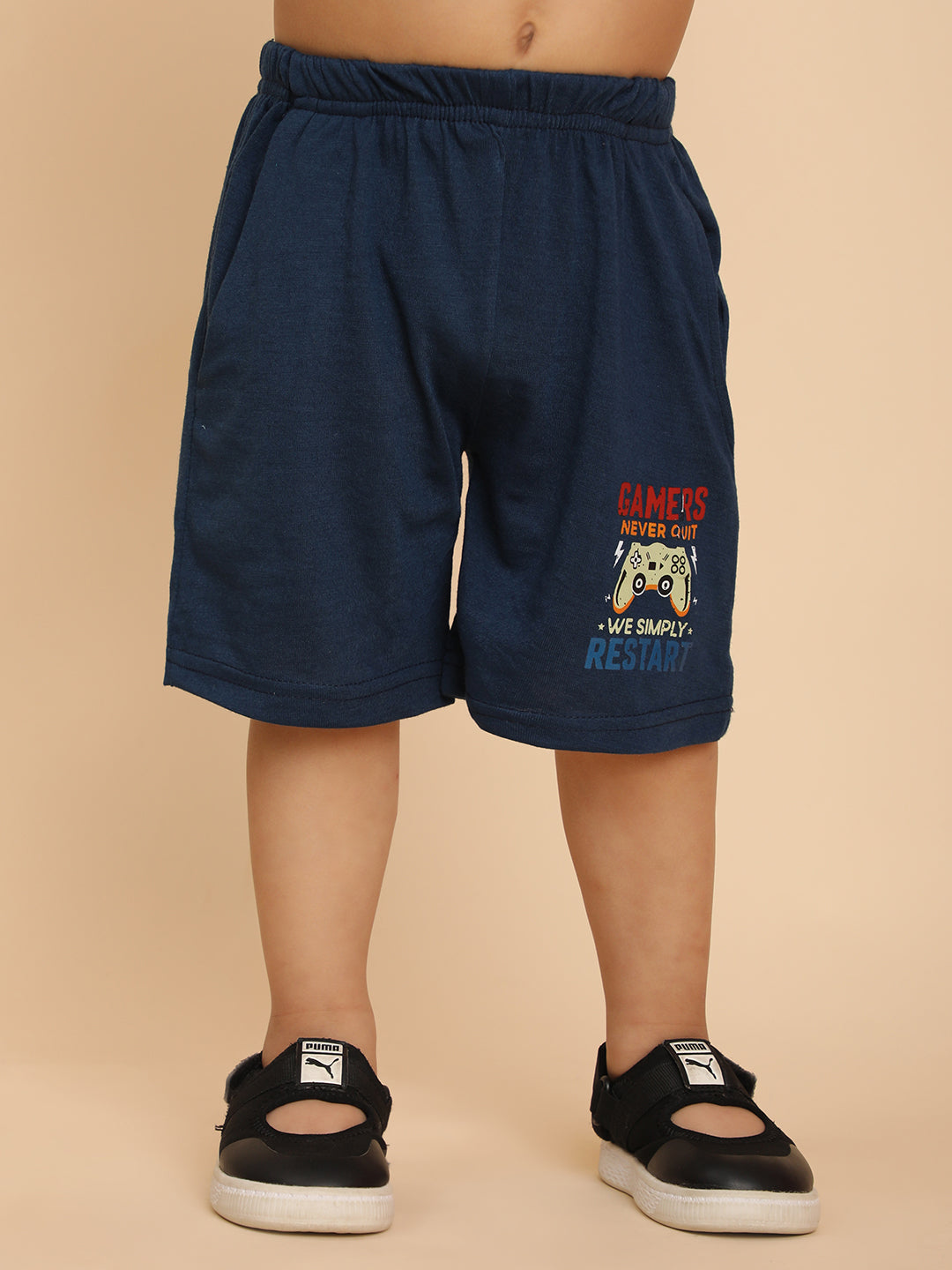 Cutiekins Boys Graphic Print T-shirt with Shorts -Navy Blue & Red