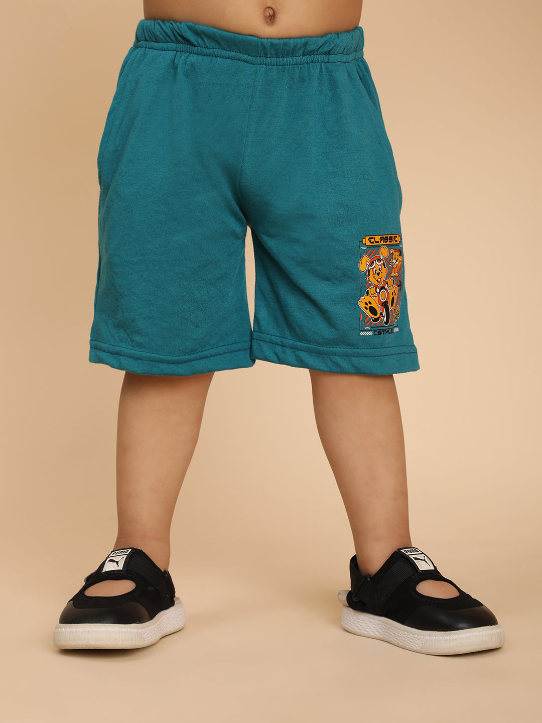 Cutiekins Boys Graphic Print T-shirt with Shorts -Teal Blue & Mustard