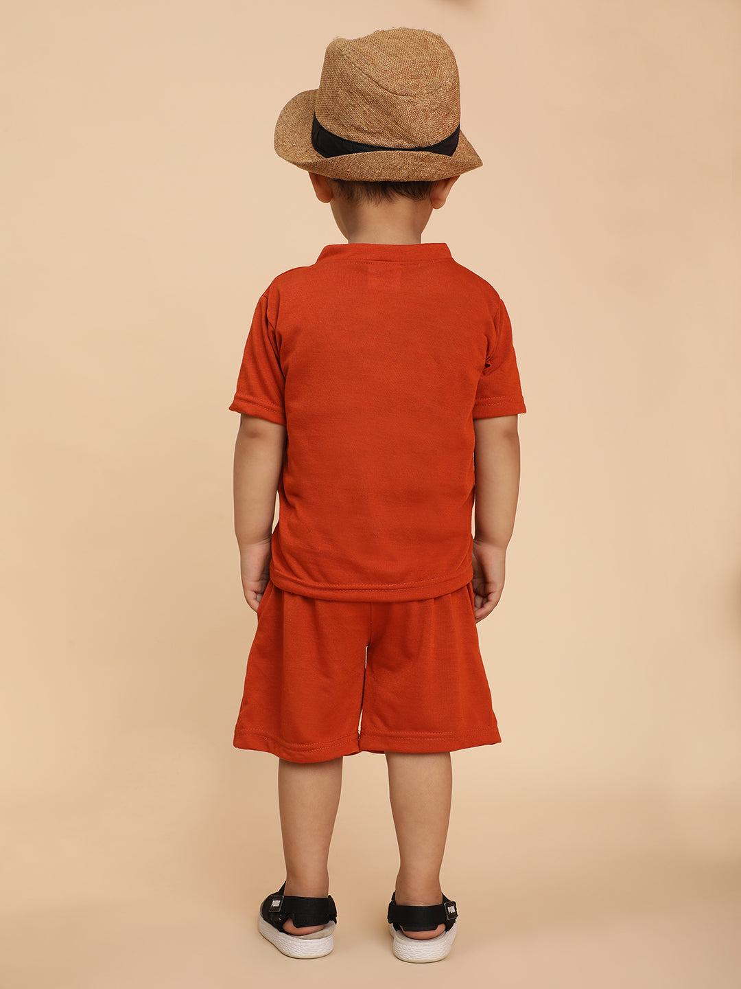 Cutiekins Boys Puppal Graphic Print T-shirt with Shorts -Rust & Off White