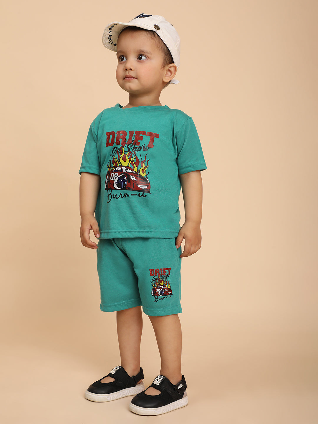 Cutiekins Boys Graphic Print T-shirt with Shorts -Rama Green & Maroon