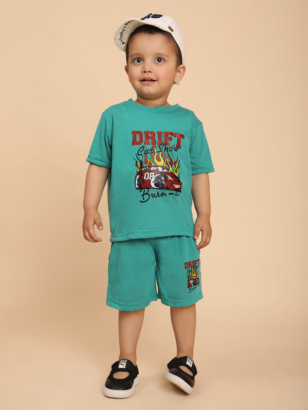 Cutiekins Boys Graphic Print T-shirt with Shorts -Rama Green & Maroon