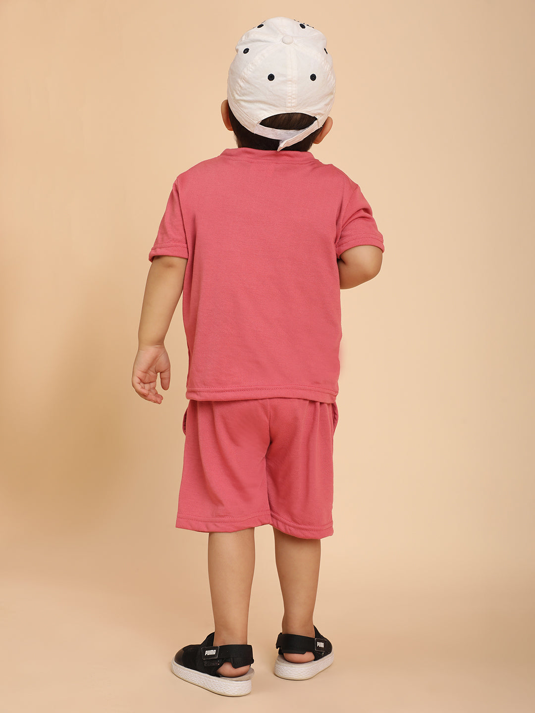 Cutiekins Boys Graphic Print T-shirt with Shorts -Coral Pink & Black