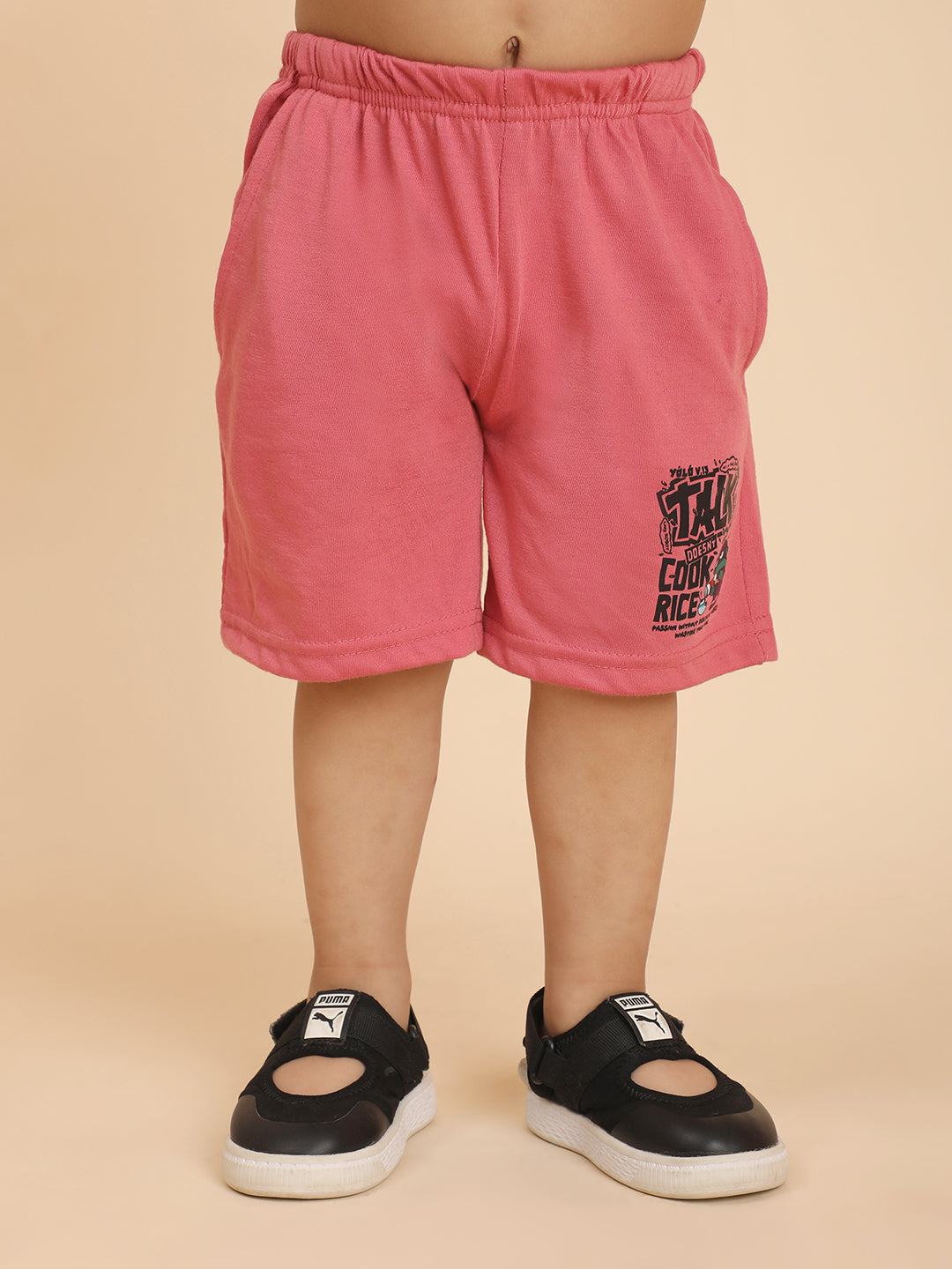 Cutiekins Boys Graphic Print T-shirt with Shorts -Coral Pink & Black
