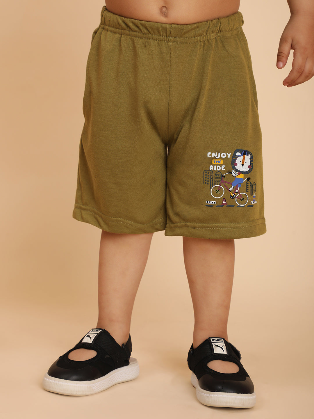 Cutiekins Boys Graphic Print T-shirt with Shorts -Mehendi Green & Off White