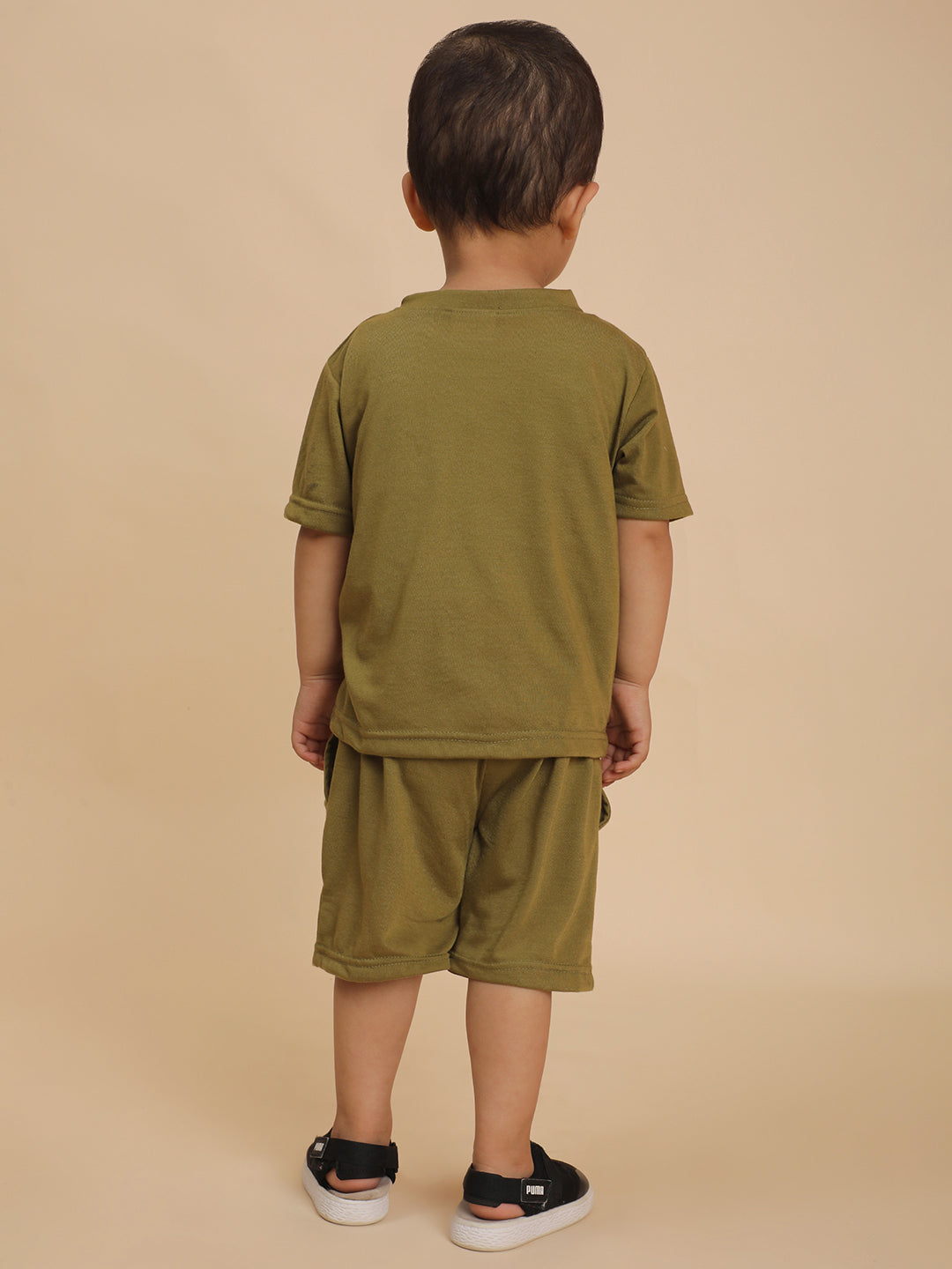 Cutiekins Boys Graphic Print T-shirt with Shorts -Mehendi Green & Off White