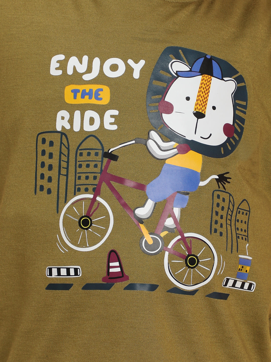 Cutiekins Boys Graphic Print T-shirt with Shorts -Mehendi Green & Off White