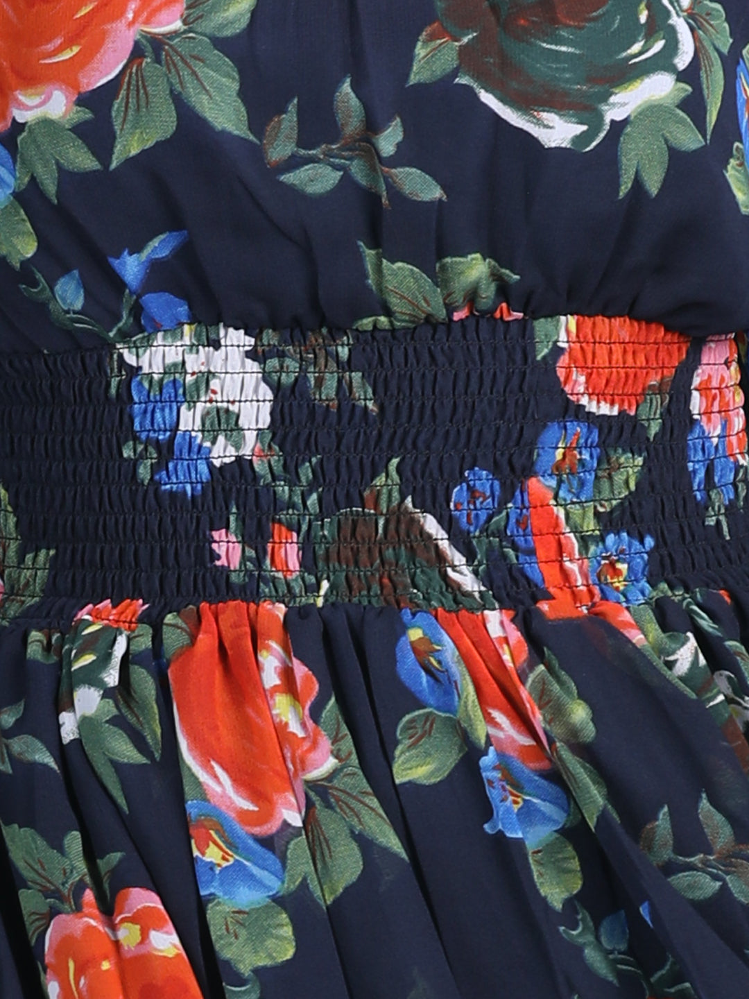 Cutiekins Girls Trendy & Stylish Floral Printed Dress -Navy Blue & Red