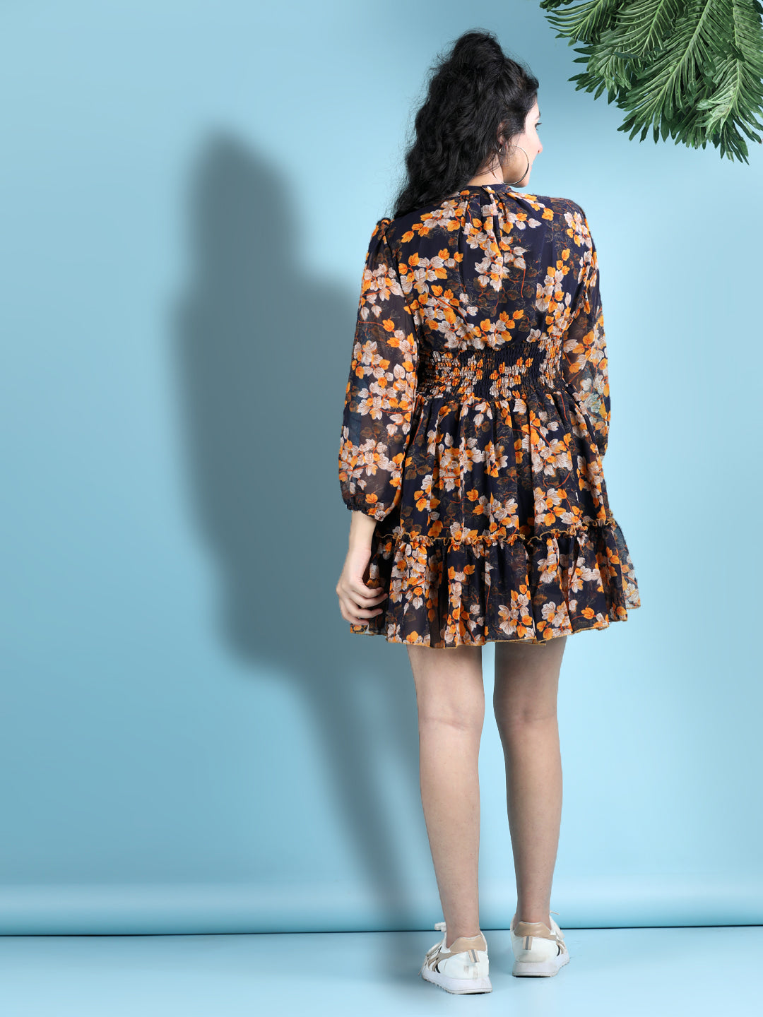 Cutiekins Girls Trendy & Stylish Floral Printed Dress -Navy Blue & Yellow