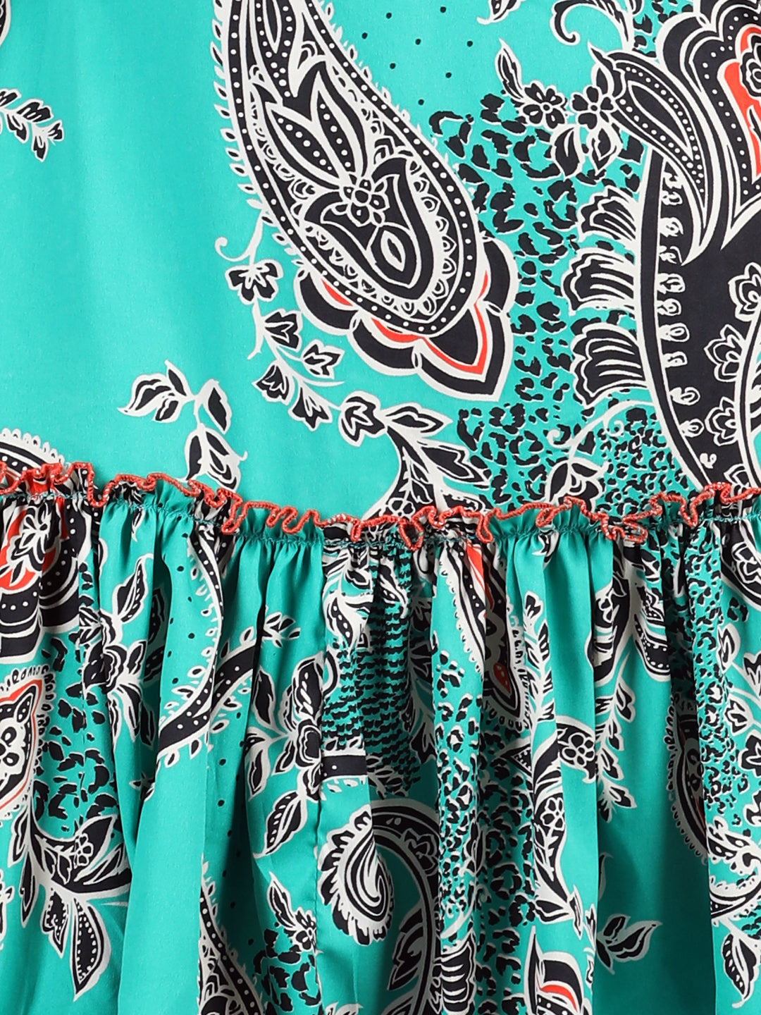 Cutiekins Girls Trendy & Stylish Paisley Printed Dress -Rama Green & Black