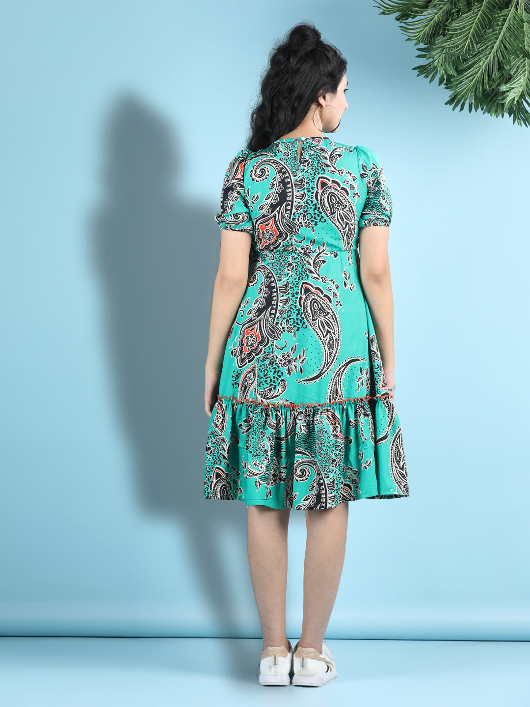 Cutiekins Girls Trendy & Stylish Paisley Printed Dress -Rama Green & Black