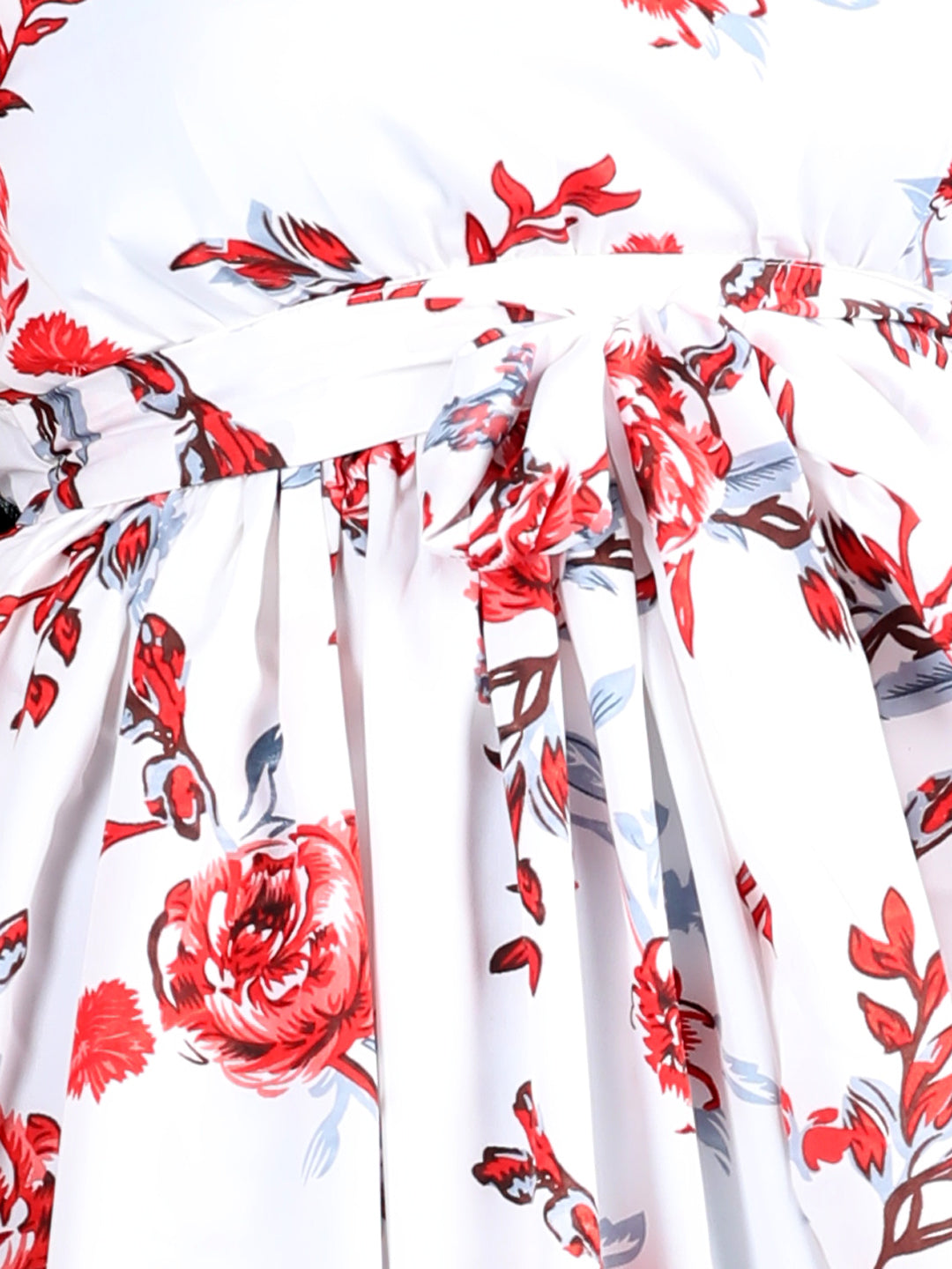 Cutiekins Girls Trendy & Stylish Floral Printed Dress -White & Red