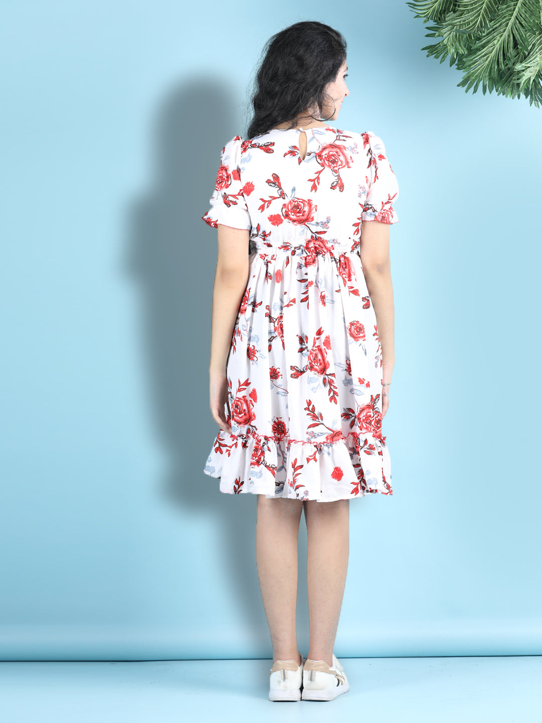 Cutiekins Girls Trendy & Stylish Floral Printed Dress -White & Red