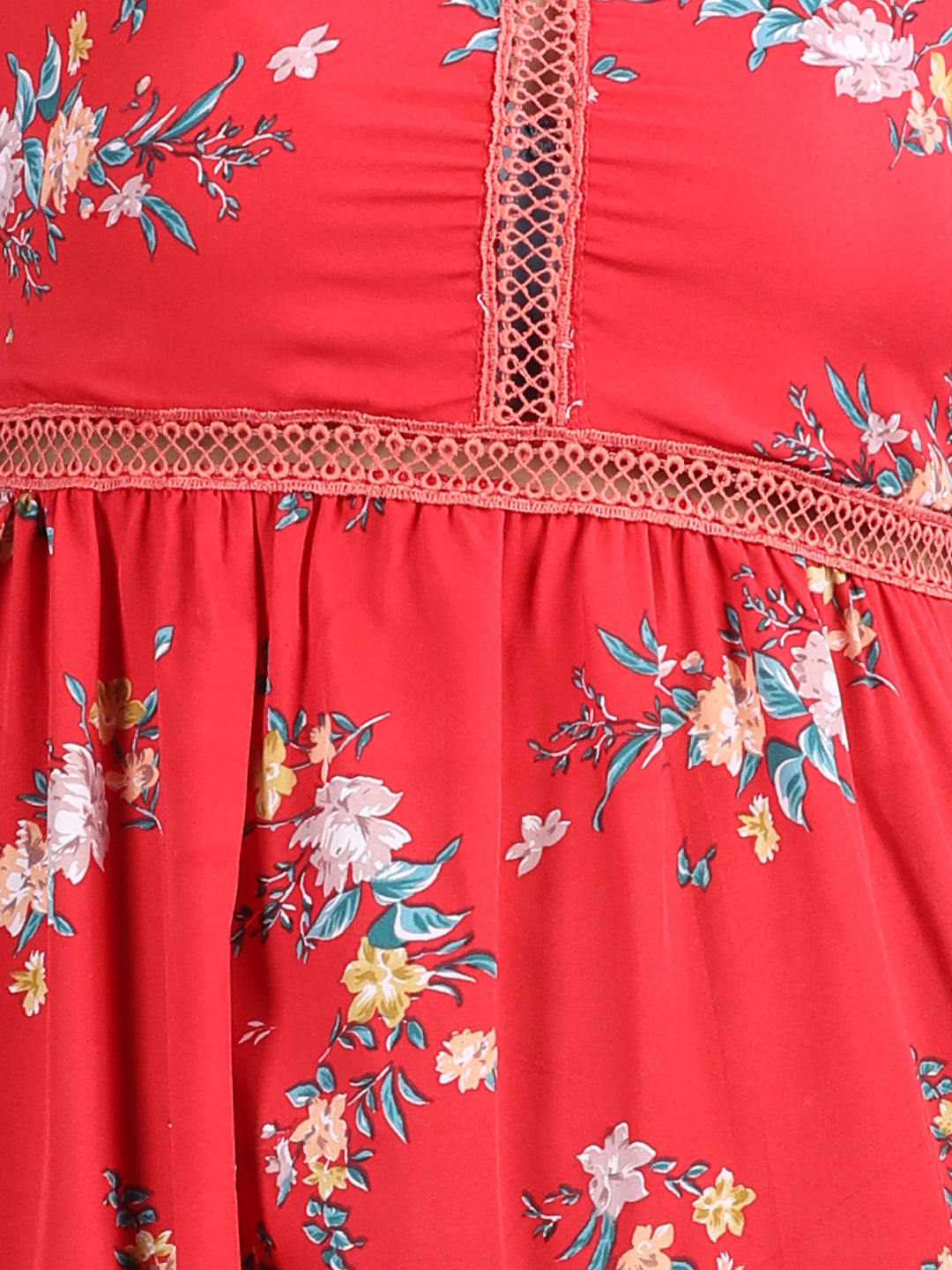 Cutiekins Girls Trendy & Stylish Floral Printed Dress -Red & Multi