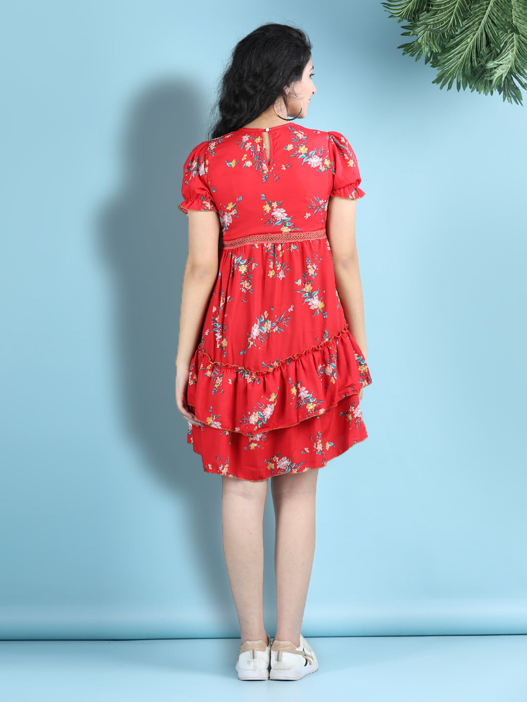 Cutiekins Girls Trendy & Stylish Floral Printed Dress -Red & Multi