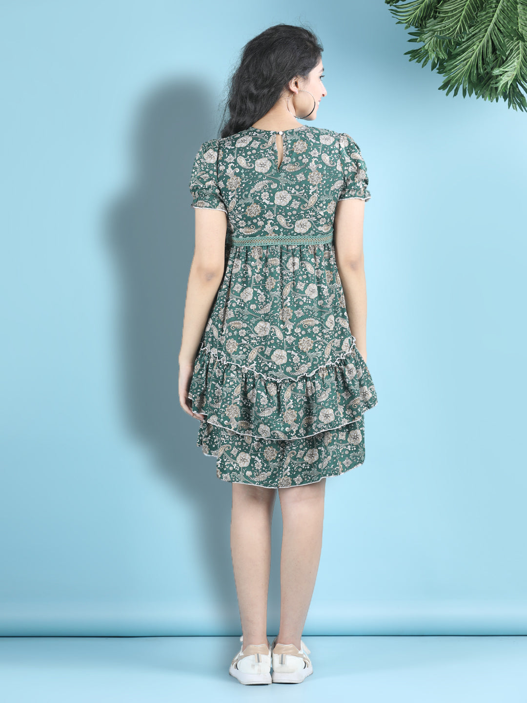 Cutiekins Girls Trendy & Stylish Floral Printed Dress -Dark Green & Multi