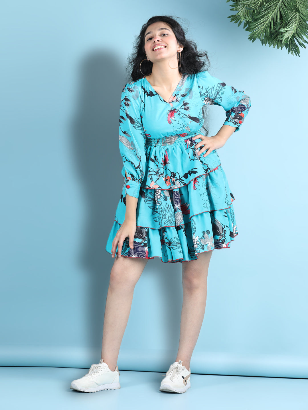 Cutiekins Girls Trendy & Stylish Floral Printed Dress -Blue & Multi