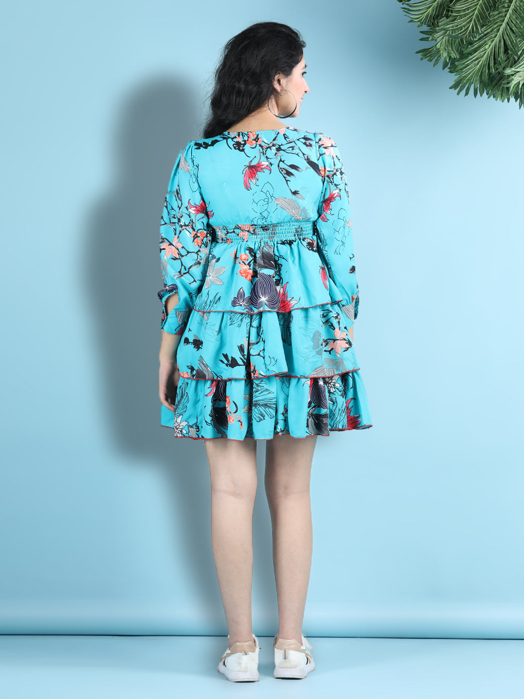 Cutiekins Girls Trendy & Stylish Floral Printed Dress -Blue & Multi