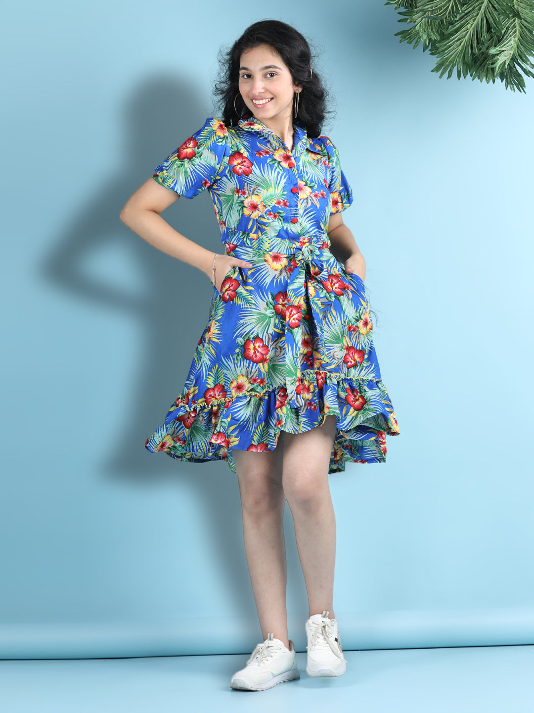 Cutiekins Girls Trendy & Stylish Floral Printed Dress -Blue & Multi