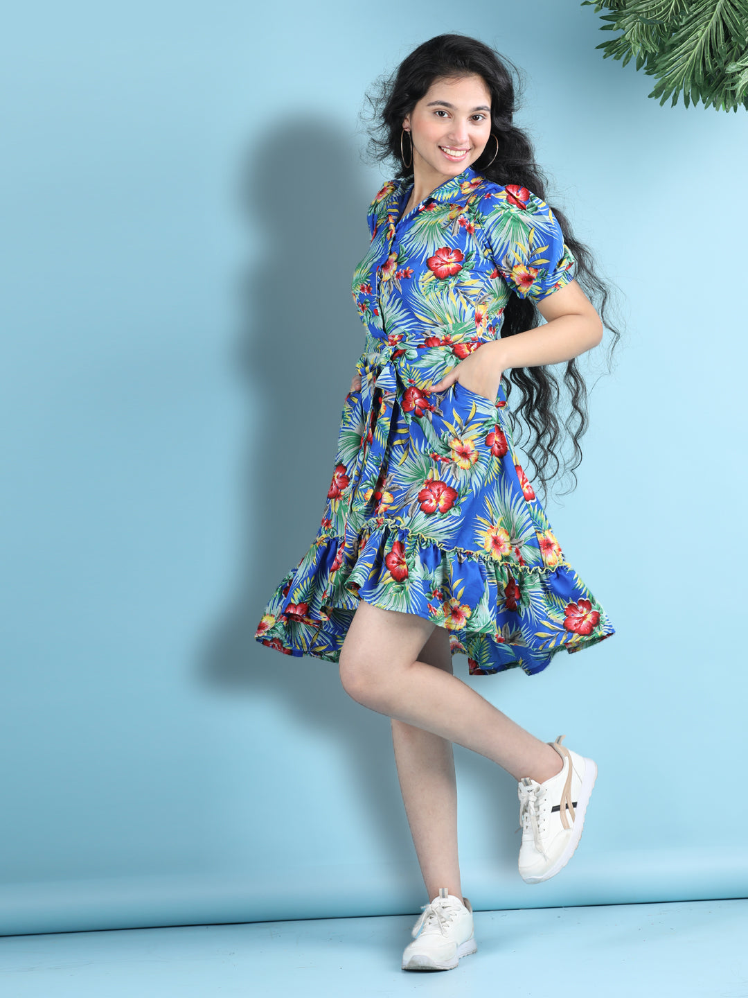 Cutiekins Girls Trendy & Stylish Floral Printed Dress -Blue & Multi