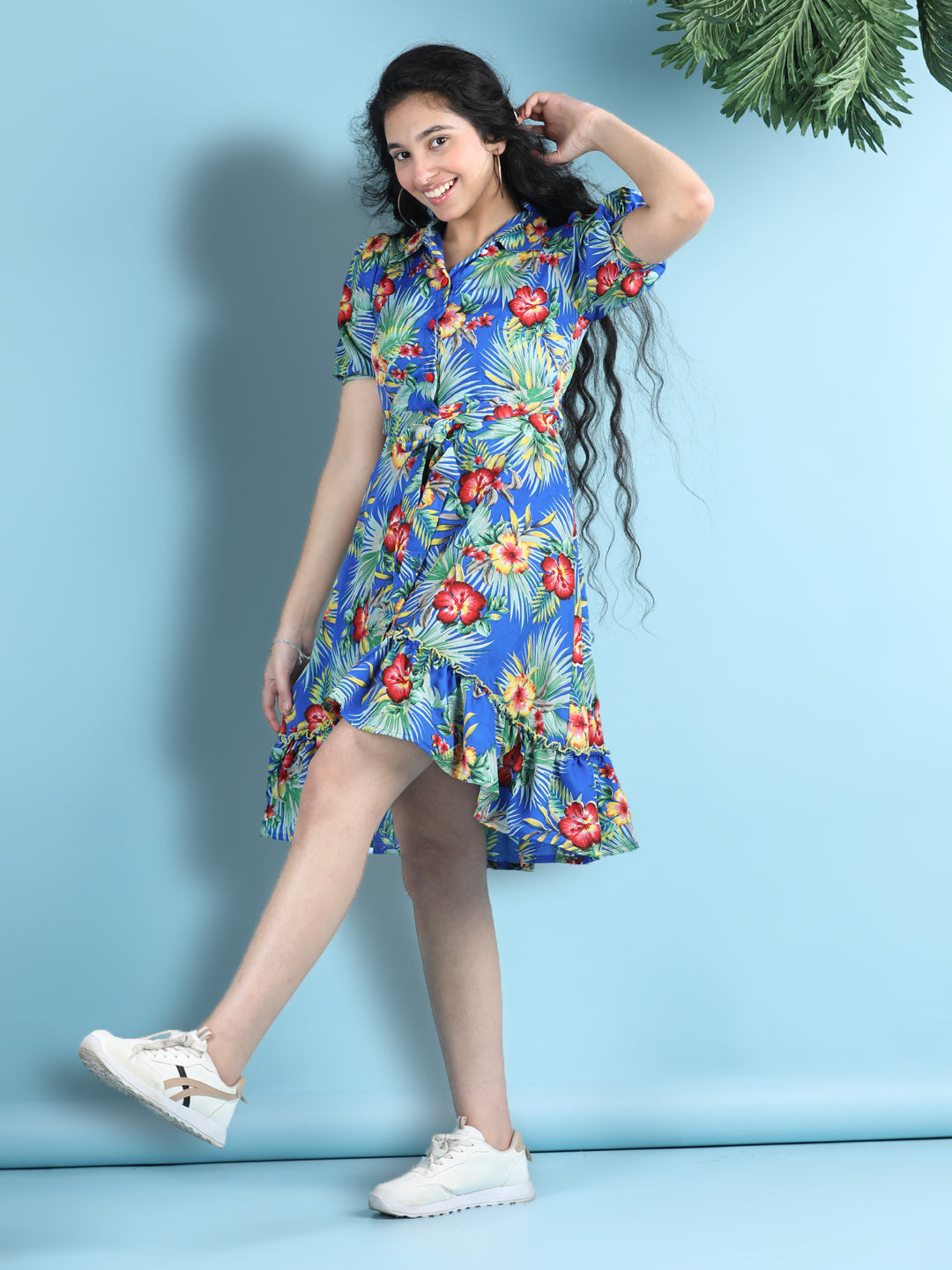 Cutiekins Girls Trendy & Stylish Floral Printed Dress -Blue & Multi
