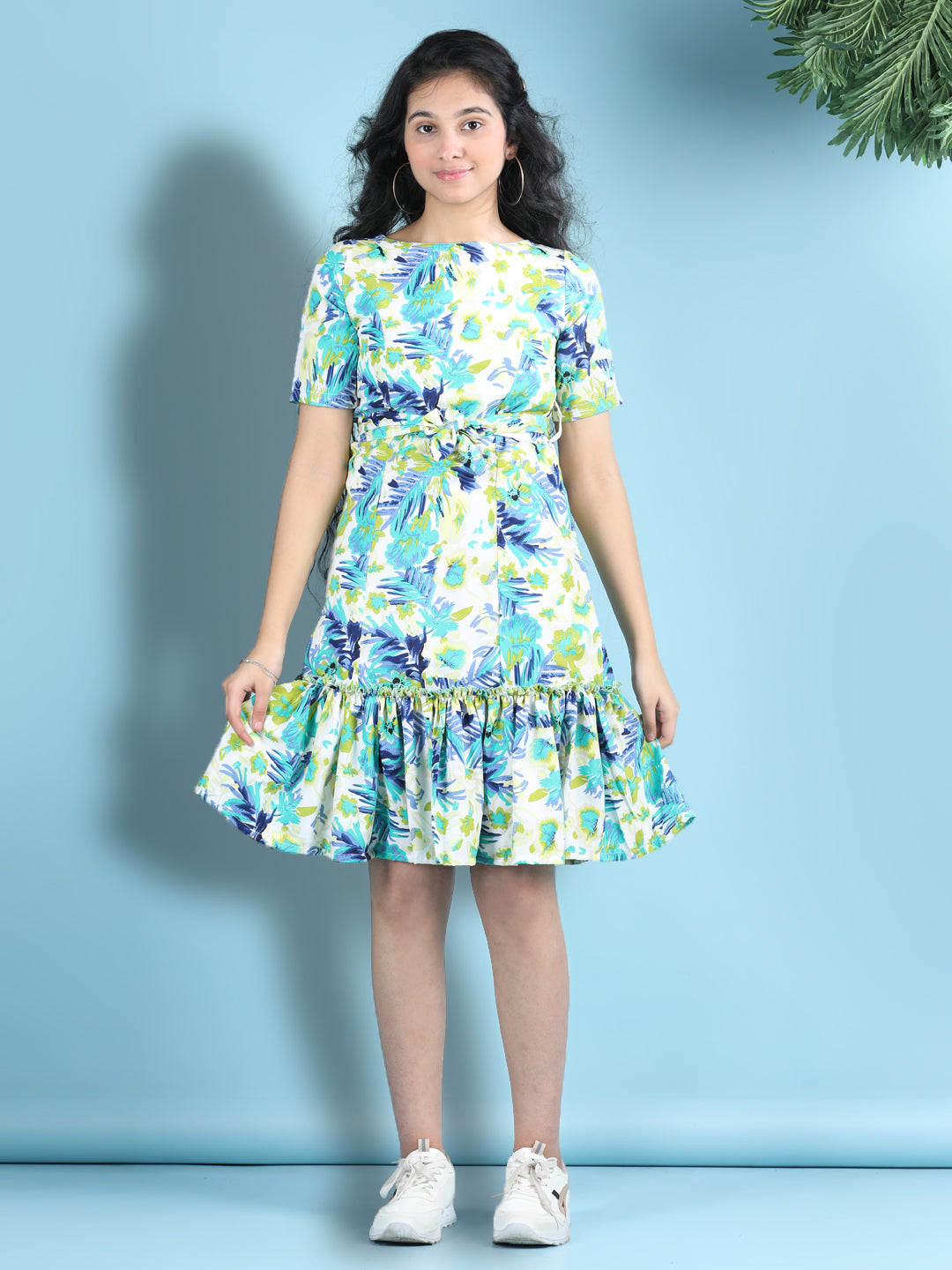 Cutiekins Girls Trendy & Stylish Floral Printed Dress -White & Multi