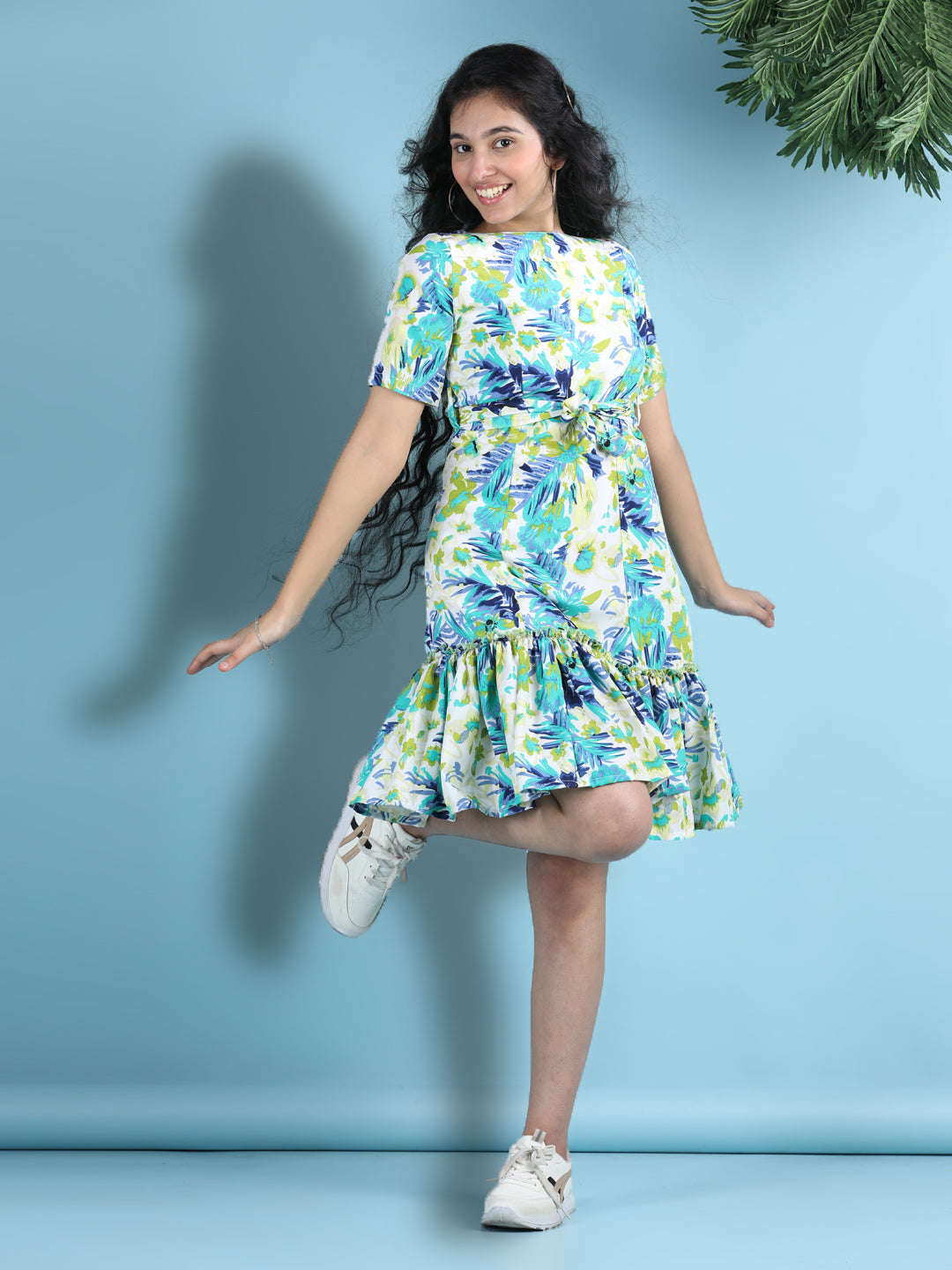 Cutiekins Girls Trendy & Stylish Floral Printed Dress -White & Multi