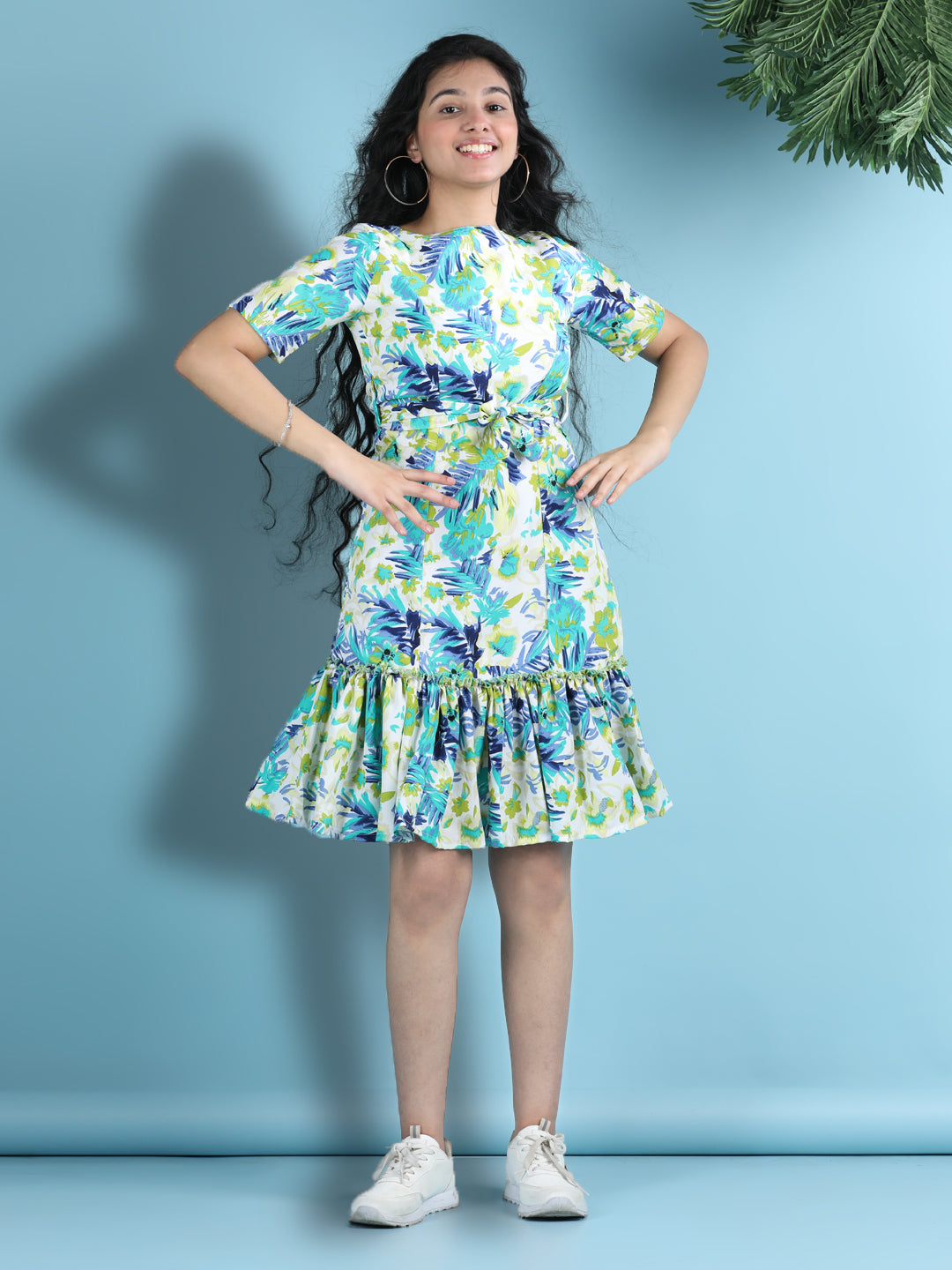 Cutiekins Girls Trendy & Stylish Floral Printed Dress -White & Multi