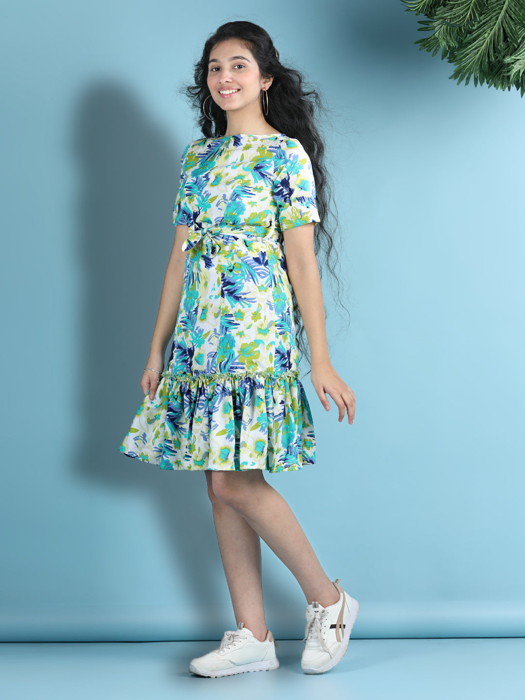 Cutiekins Girls Trendy & Stylish Floral Printed Dress -White & Multi
