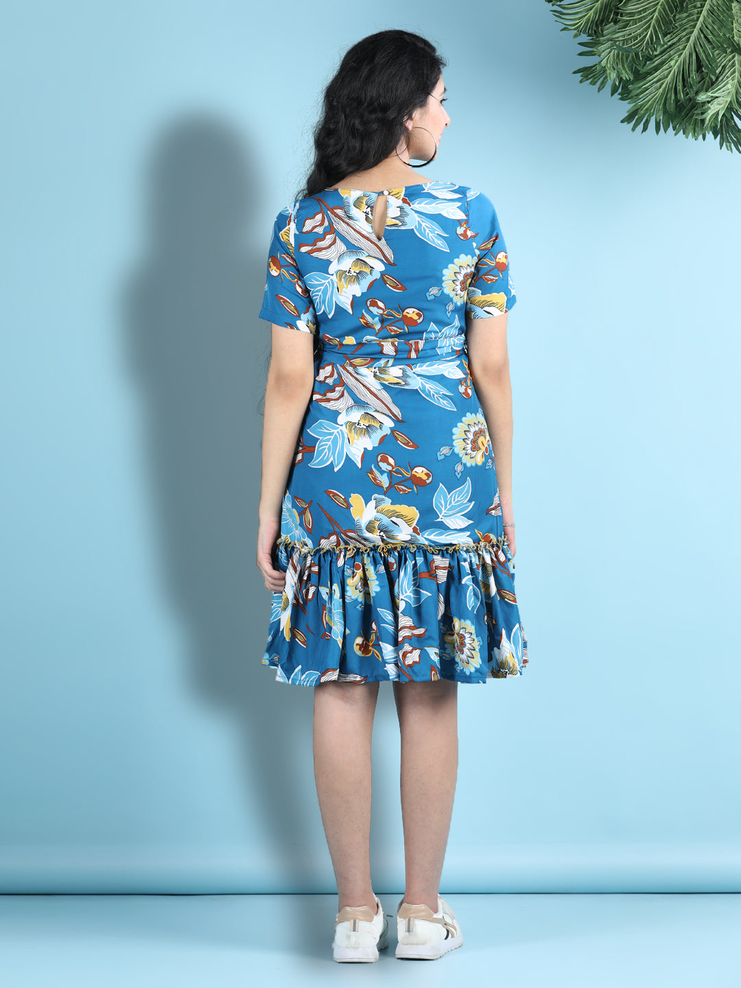 Cutiekins Girls Trendy & Stylish Floral Printed Dress -Petrol Blue & Multi
