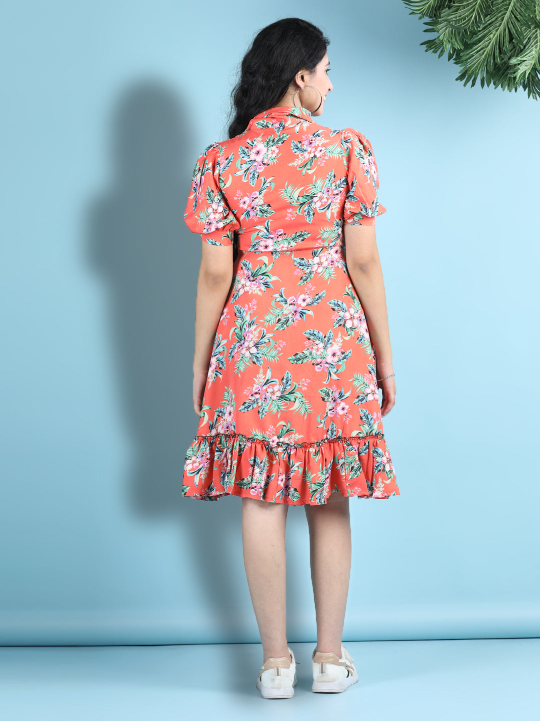 Cutiekins Girls Trendy & Stylish Floral Printed Dress -Orange & Multi