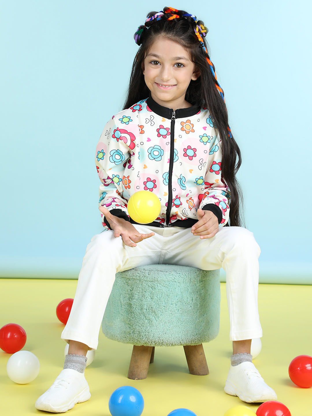 Cutiekins Cotton Lycra Geometric Print Full Sleeves Jacket-Off White & Black