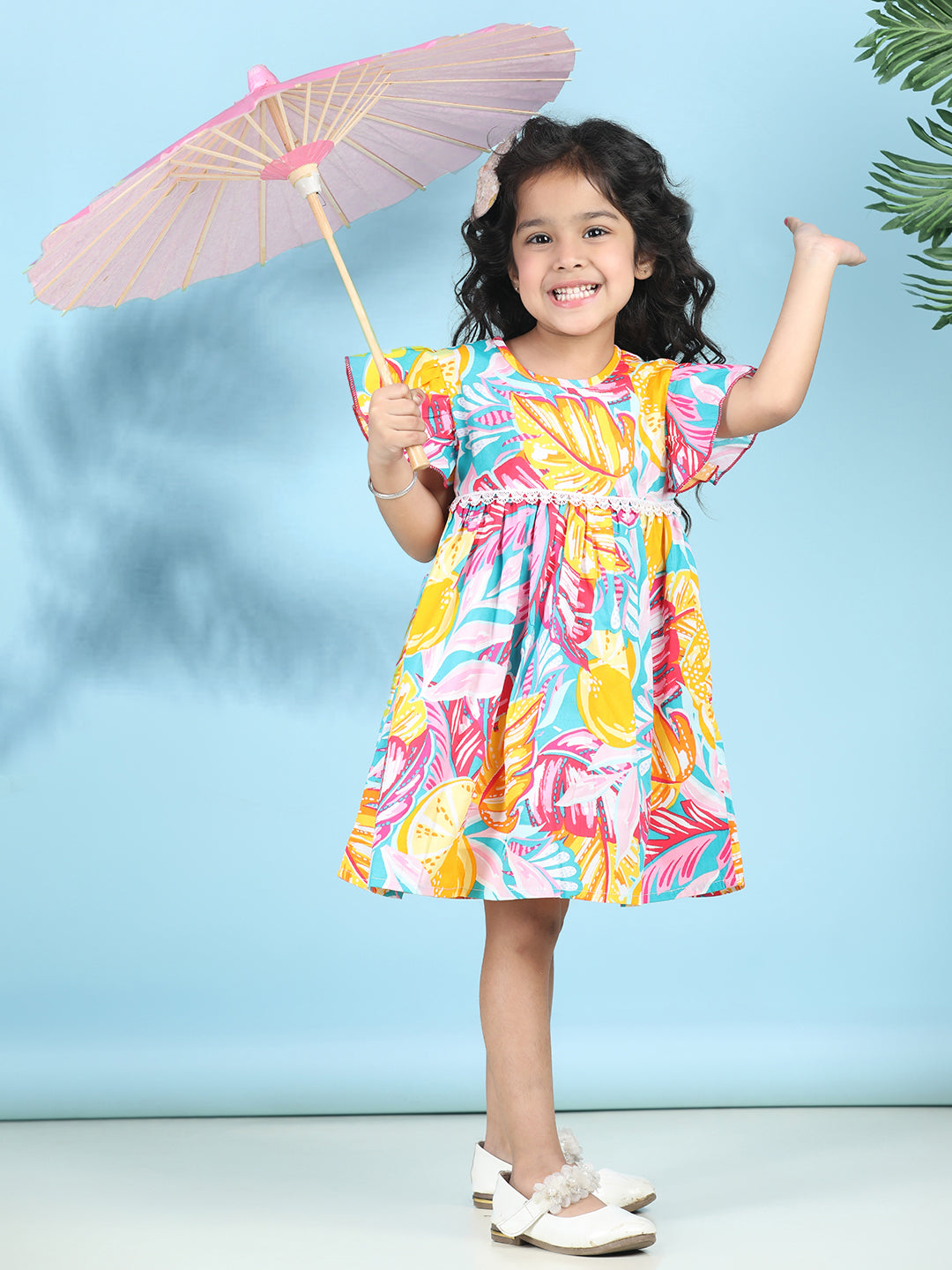 Cutiekins Girls Trendy & Stylish Abstract Printed Dress -Blue & Multi