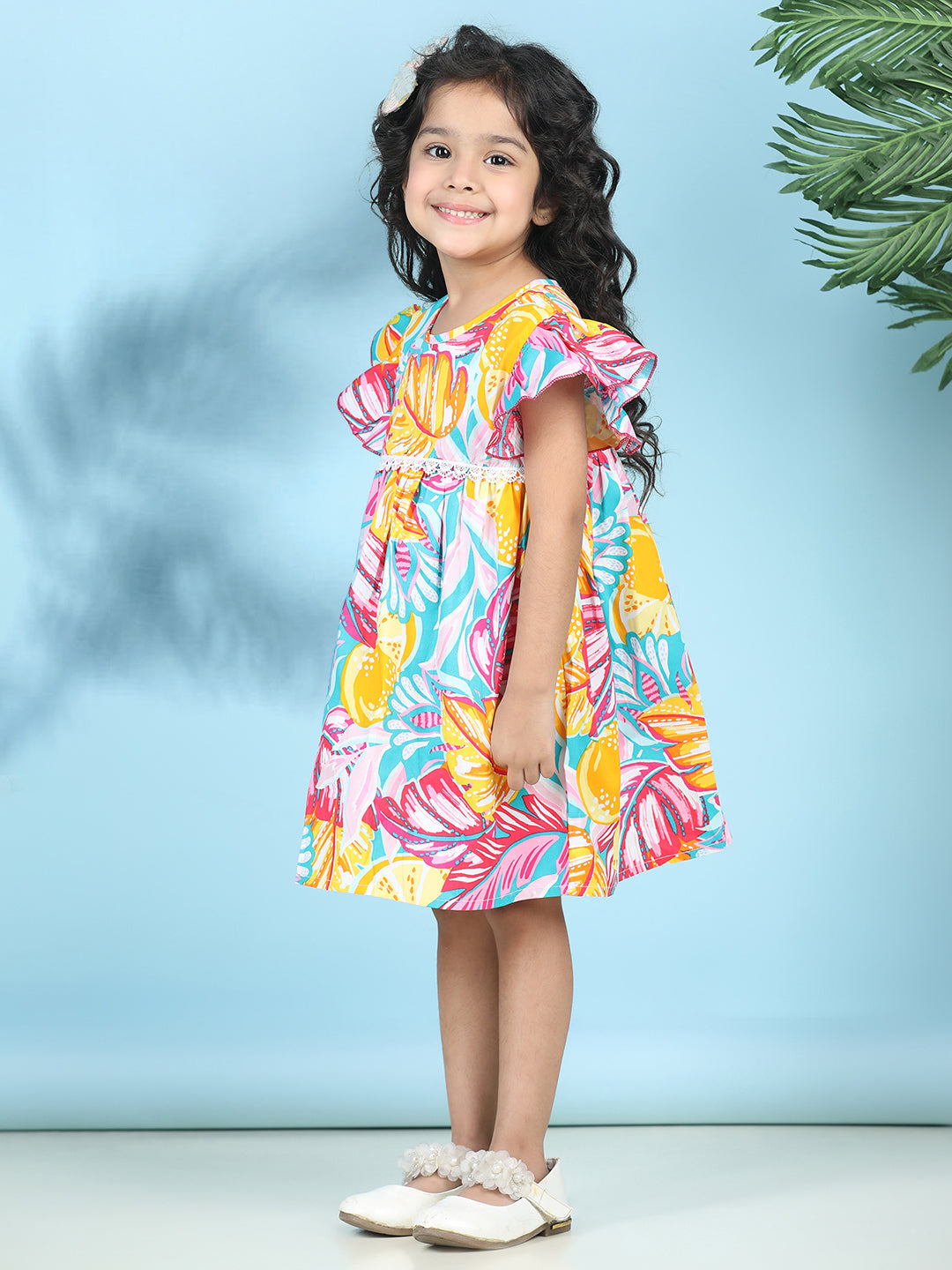 Cutiekins Girls Trendy & Stylish Abstract Printed Dress -Blue & Multi