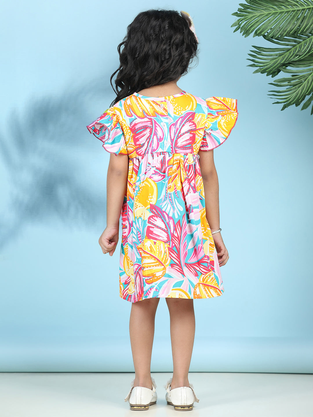 Cutiekins Girls Trendy & Stylish Abstract Printed Dress -Blue & Multi