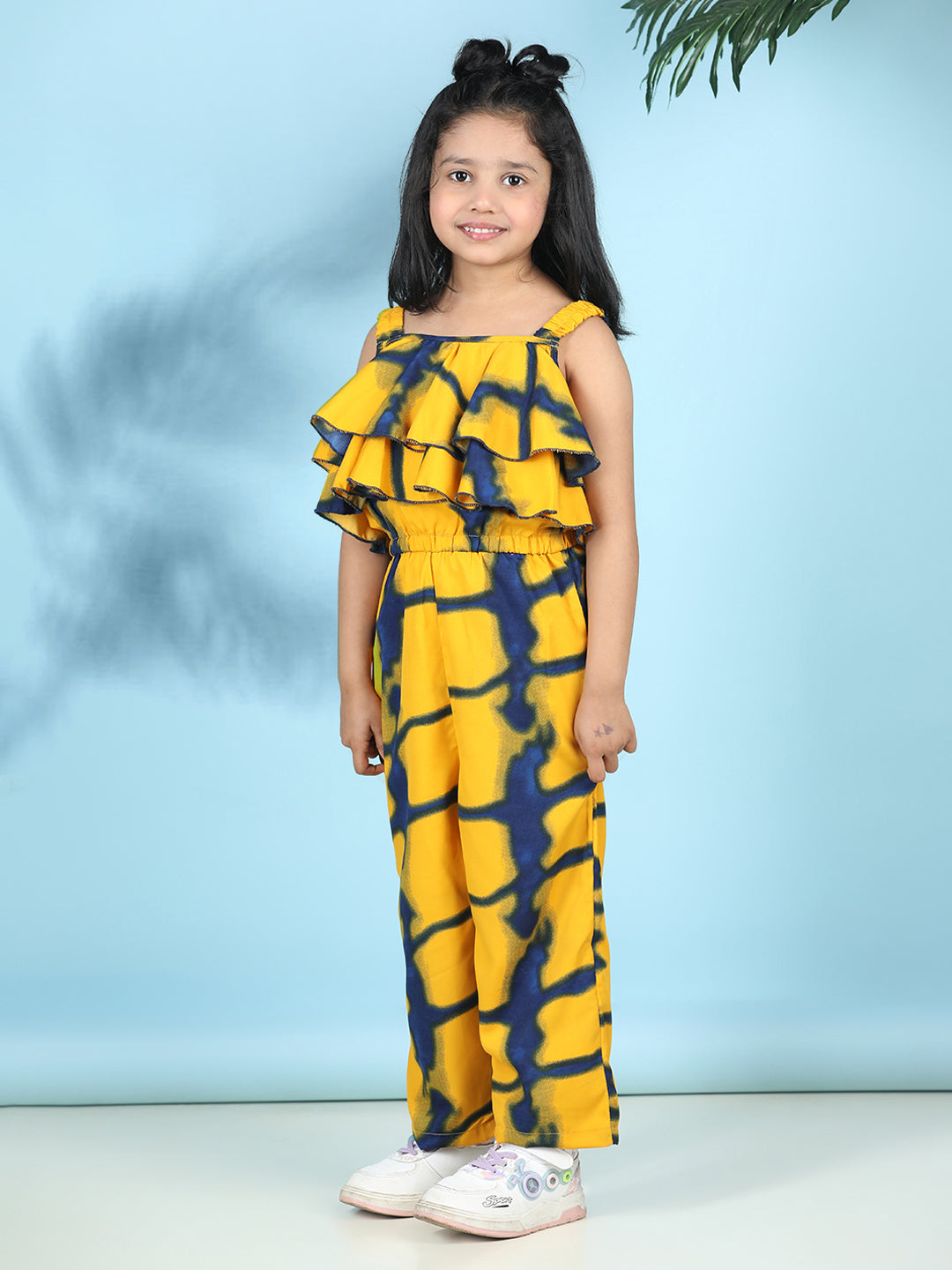 Cutiekins Stylish & Trendy Printed Jumpsuit for Kids -Yellow & Navy Blue