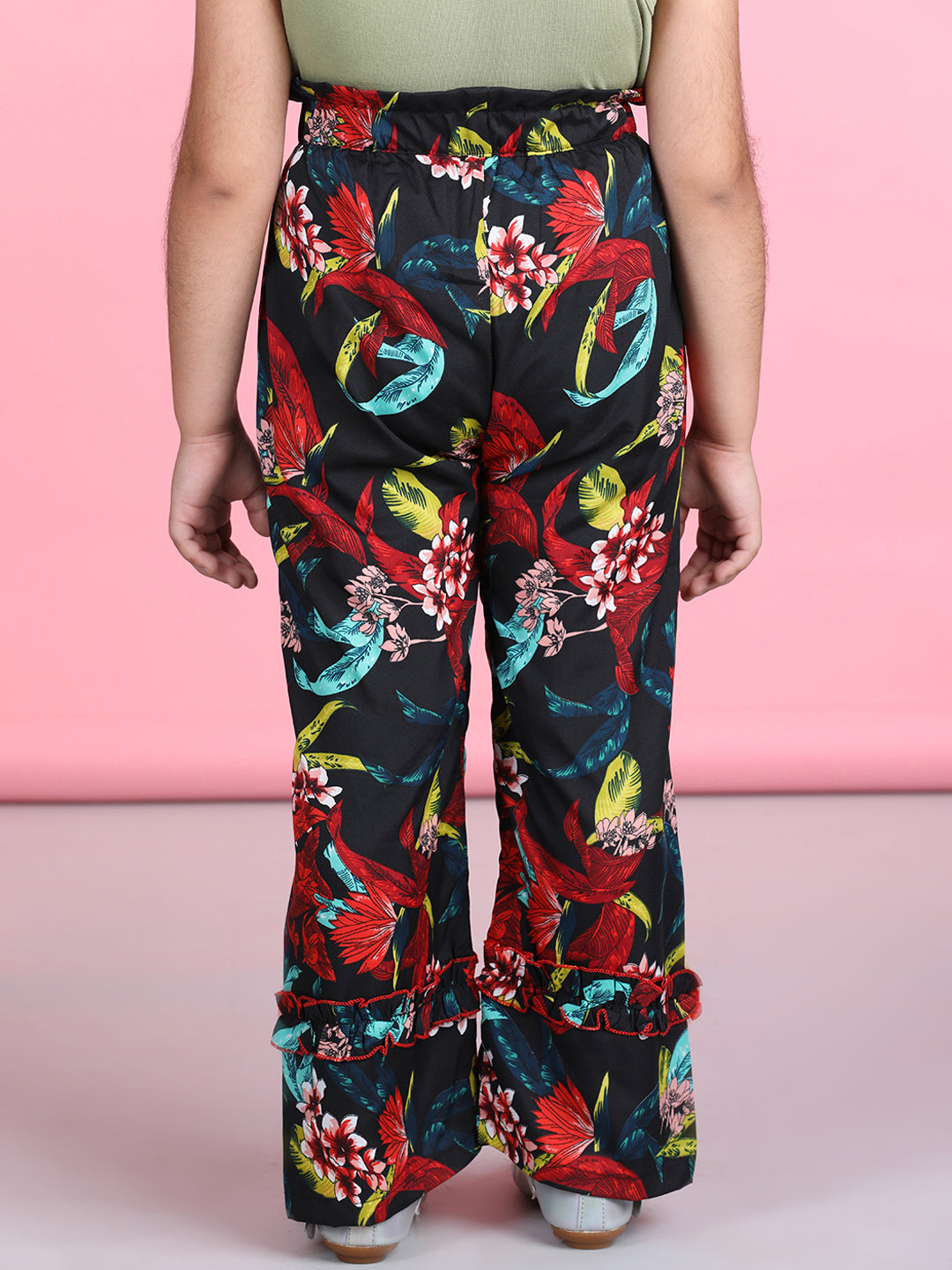 Cutiekins Printed Polyester Palazzos- Black & Red