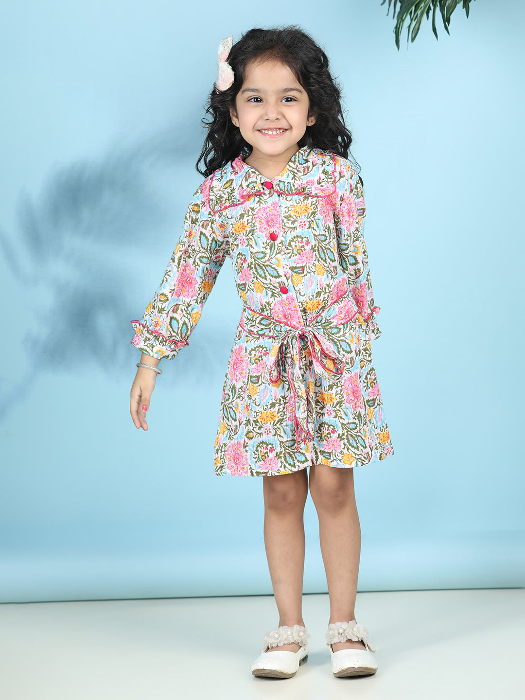 Cutiekins Girls Trendy & Stylish Floral Printed Dress -Off White & Multi