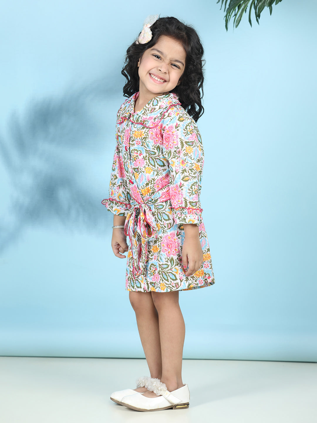 Cutiekins Girls Trendy & Stylish Floral Printed Dress -Off White & Multi