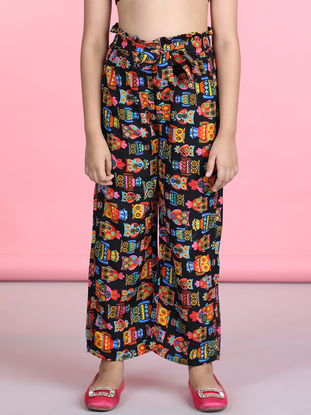 Cutiekins Printed Polyester Palazzos- Black & Multi