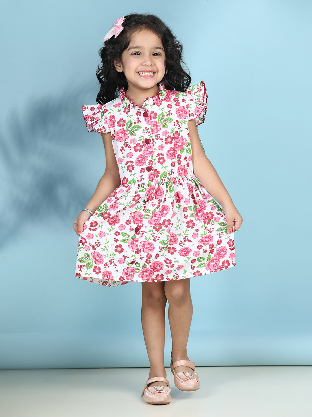 Cutiekins Girls Trendy & Stylish Floral Printed Dress -Off White & Multi