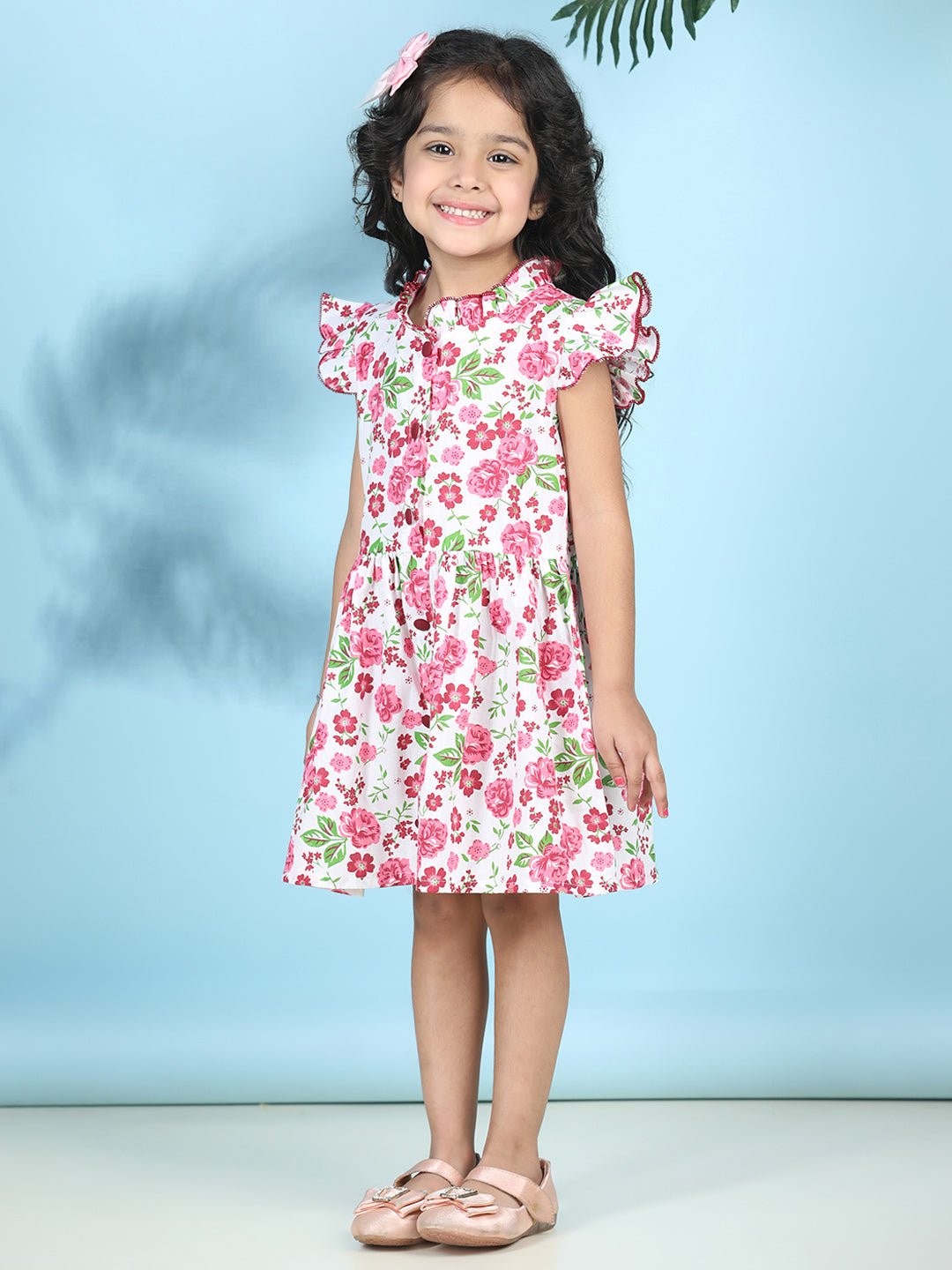 Cutiekins Girls Trendy & Stylish Floral Printed Dress -Off White & Multi