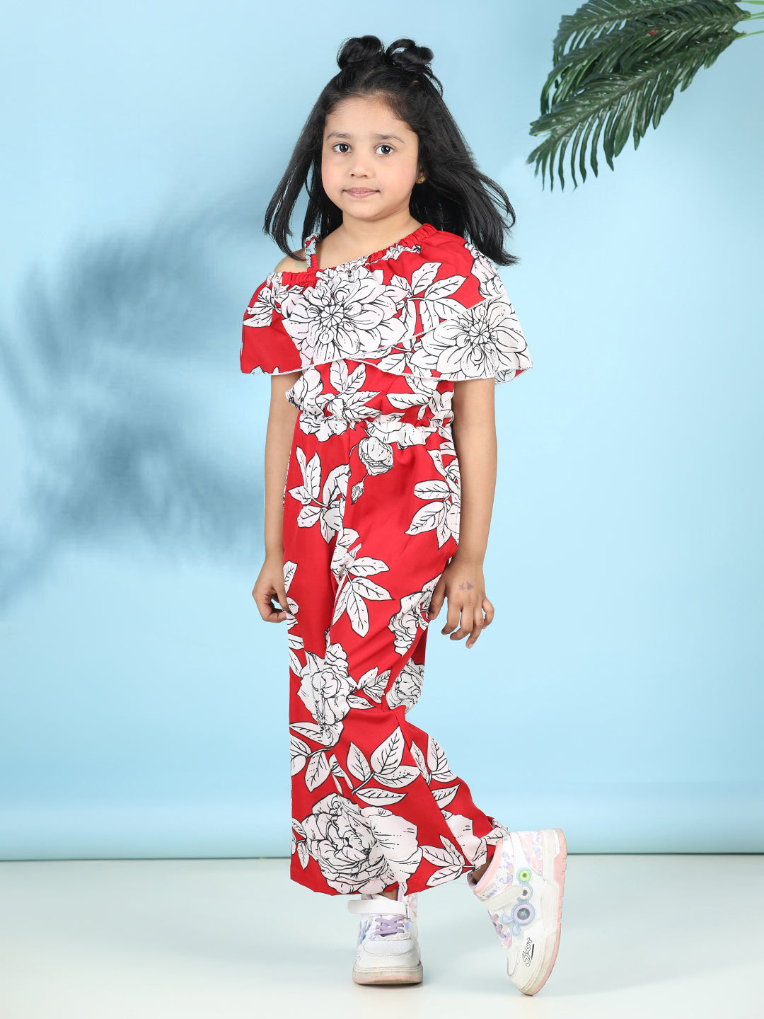 Cutiekins Stylish & Trendy Printed Jumpsuit for Kids -Red & Off White