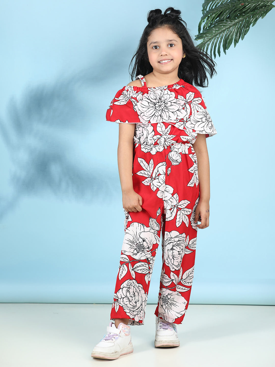 Cutiekins Stylish & Trendy Printed Jumpsuit for Kids -Red & Off White